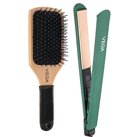 Buy Vega Salon Smooth Hair Straightener & Brush combo| Salon Smooth Hair Straightener (VHSH-42) & Wooden Paddle Hair Brush (E1-PB) Combo of 2 - Purplle
