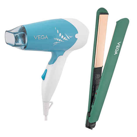 Buy Vega Salon Smooth Hair Straightener & Dryer combo | Salon Smooth Hair Straightener (VHSH-42) & Insta Glam Foldable 1000 Watts Hair Dryer (VHDH-29) Combo of 2 - Purplle