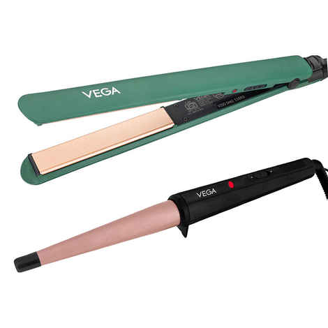 Vega Salon Smooth Hair Straightener & Curler combo | Salon Smooth Hair Straightener (VHSH-42) & I-Curl Hair Curler for Women with Ceramic Coated 0.5 inch-1 inch Barrel (VHCH-05) Combo of 2
