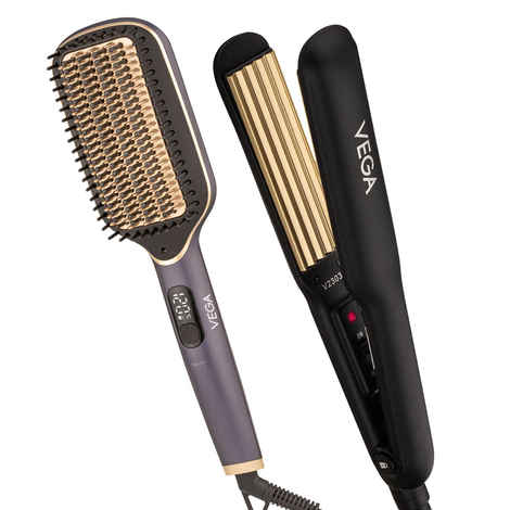 Buy Vega LitStyle Hair Straightening Brush & Crimper Combo | LitStyle L1 Hair Straightening Brush (VHSB-06) & Classic Hair Crimper (VHCR-01) Combo of 2 - Purplle