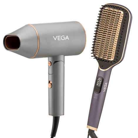 Buy Vega LitStyle Hair Straightening Brush & Dryer Combo | LitStyle L1 Hair Straightening Brush (VHSB-06) & Ionic 1400W Hair Dryer (VHDH-28) Combo of 2 - Purplle