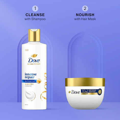 Dove Hair Care Combo (10 in 1 Deep Repair Treatment Hair Mask (120 ml) + Intense Repair Shampoo (340 ml)) Combo of 2