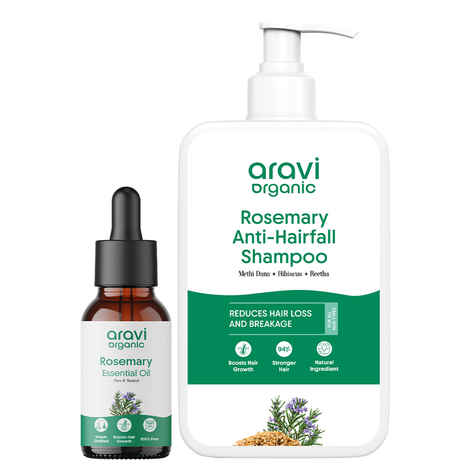 Aravi Organic Rosemary Essential Oil & Rosemary Shampoo Combo | Scalp Nourishment & Hair Fall Control Duo for Hair Growth & Strength | Natural Hair Care Set (Pack Of 2)