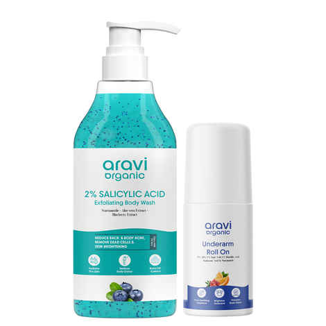 Aravi Organic Body Wash & Underarm Roll-On Combo | Refreshing Bath & Body Care | Gently Cleanses, Controls Odour & Brightens Underarms | All Skin Types (Pack Of 2)