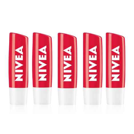 Nivea Fruity Shine Strawberry Lip Balm Pack Of 5(4.8 gm x 5)