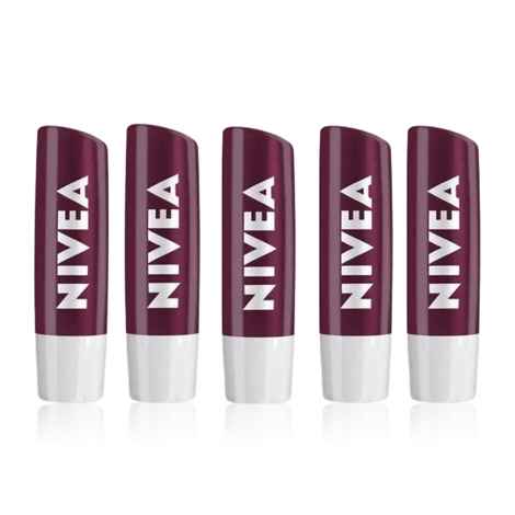 Nivea Black Berry Shine Caring Lip Balm Pack Of 5 (4.8 gm x 5)