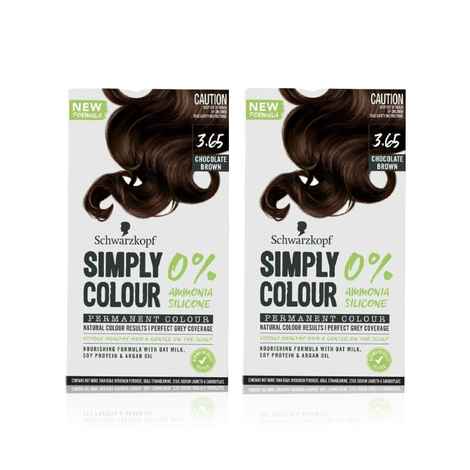 Schwarzkopf Simply Colour Permanent Hair Colour For 100% Grey CoveragePack of 2( 3.65 Chocolate Brown 142.5 ml )