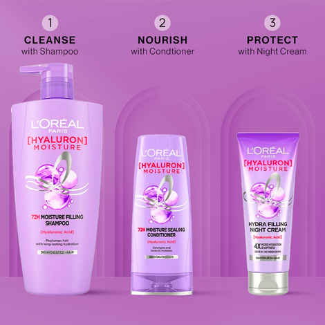 L'Oreal Paris Hyaluron 72HR Hydration Kit (Shampoo 1000 ml + Conditioner 175 ml + Night Cream 180 ml)Combo of 3