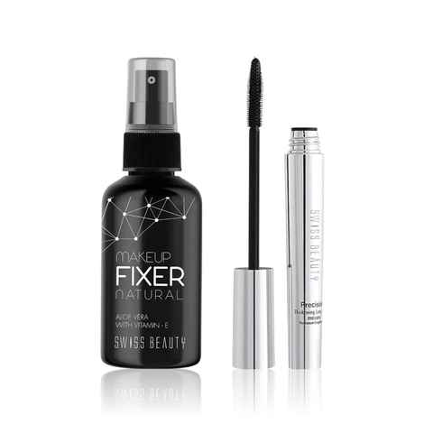 Buy Swiss Beauty Precision Mascara - Black (8.5 ml) + Swiss Beauty Makeup Fixer (70 ml) Combo of 2 - Purplle