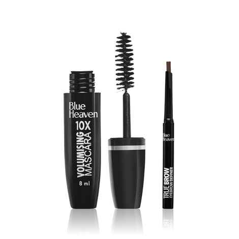 Buy Blue Heaven 10x Volumising Mascara, Black (8 ml) + Blue Heaven True Brow Eyebrow Definer, Natural brown, 0.30 gms Combo of 2 - Purplle
