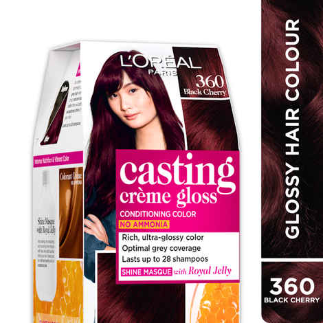 Buy L'Oreal Paris Casting Creme Gloss Hair Color With Glycolic Gloss Complex | Shade 360 - Black Cherry | 60ml + 40ml + 60g - Purplle