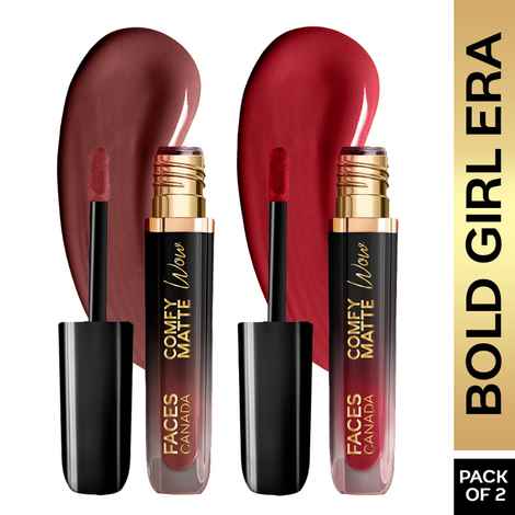 FACES CANADA Comfy Matte Wow Liquid Lipstick - Bold Girl Era, (3.8 ml x 2) | Cocoa Crush 07 + Maroon Maven 05 | Long Lasting | Matte Finish | Lipstick Combo | Pack of 2