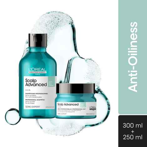 L'Oreal Professionnel Scalp Advanced Anti-Oiliness Dermo-Purifier Shampoo + Scalp Advanced Anti-Oiliness 2-In-1 Deep Purifier Clay(300 ml+250 gm)Haircare kit Combo of 2