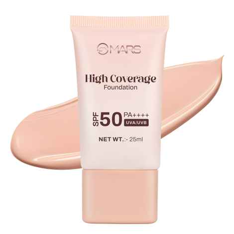 MARS SPF50 PA++++ High Coverage Foundation (25 ml) (01-IVORY GLOW) | Blemish Free & Easy to Blend Foundation for Makeup