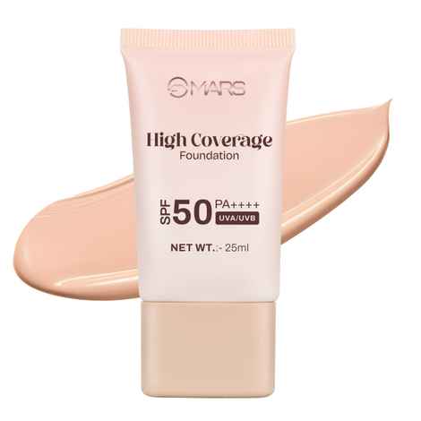 MARS SPF50 PA++++ High Coverage Foundation (25 ml) (02-SOFT BEIGE) | Blemish Free & Easy to Blend Foundation for Makeup