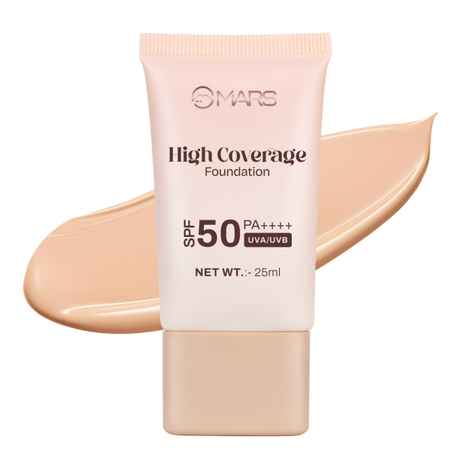 MARS SPF50 PA++++ High Coverage Foundation (25 ml) (03-NATURAL BEIGE) | Blemish Free & Easy to Blend Foundation for Makeup