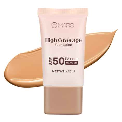 MARS SPF50 PA++++ High Coverage Foundation (25 ml) (07-ALMOND) | Blemish Free & Easy to Blend Foundation for Makeup