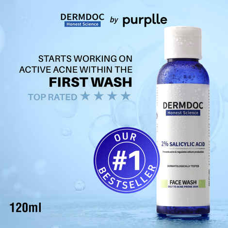 DERMDOC 2% Salicylic Acid Face Wash (120 ml) | Oily, Sensitive & Acne Prone Skin Friendly | Clears Pimples, Dark Spots, Whiteheads & Blackheads | Gentle Exfoliation