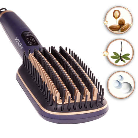 Vega LitStyle L1 Hair Straightening Brush for Women with Triple Care & ThermoProtect Technology, Frizz-Free Hair in Few Mins, Hair Straightener, Straightening Effect Upto 12 Hours, (VHSB-06) 1 pc
