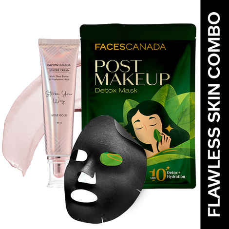 Faces Canada Flawless Skin Combo - Strobe Cream - Rose Gold (30 ml) + Post-Makeup Detox Sheet Mask (25 gm)