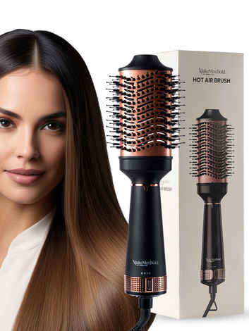 MakeMeeBold by Urban Yog Hot Air Brush|2-in-1 Hair Dryer & Straightener with 3 Temp & 2 Speed Settings, 360° Airflow Vents, PTC Fast Heating, Ceramic Plates, Auto Shut-Off,Tangle-Free Bristles,1200 Watt, 1 Pc