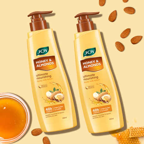 Joy Honey & Almonds Ultimate Nourishing Body Milk Lotion (400 ml x 2) | With Shea Butter & Vitamin E | Long Lasting Moisture | Prevents Dryness & Provides Intense Moisturization for Dry Skin Pack of 2