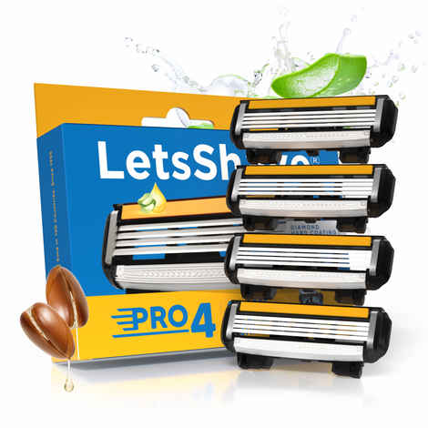Buy LetsShave Pro 4 Razor Blade Refills for Men – Ultra Sharp 4-Blade with Rubber Guard & Open Flow| pack of 4 - Purplle