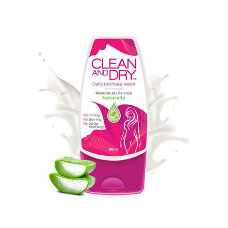 Buy Clean & Dry| Daily Intimate Wash| Hygiene Wash For Women, Vaginal Wash, Smooths Skin | Anti-Bacterial And Prevents Infections | Restores Ph Balanace| No Itching, Burning, White Discharge| 90 ml - Purplle