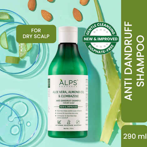 Alps Goodness Aloe Vera, Almond Oil & Climbazole Anti-Dandruff Shampoo for Dry Scalp (290 ml) I  Shampoo for Dry Scalp & Hair | Anti-Dandruff Shampoo | Gentle & Mild Cleansing Shampoo | Sulphate Free, Silicone Free, Paraben Free