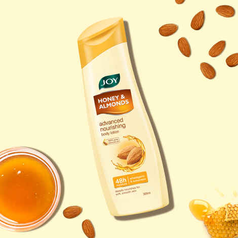 Joy Honey & Almonds Advanced Nourishing Body&nbsp;Lotion&nbsp;(300 ml) | Enriched With Shea Butter | Long Lasting 48 hours Moisture | Natural Sunscreen Filters | Suitable for Normal to Dry Skin