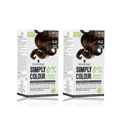 Schwarzkopf Simply Colour Permanent Hair Colour For 100% Grey Coverage Pack of 2 - 4.65 Mocha Brown(142.5 ml)