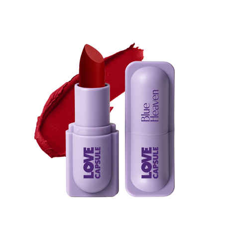 Blue Heaven Love Capsule Powder Matte Lipstick Infused With Vitamin E & Castor Oil for Intense Hydration| High Color Payoff| Matte Finish| Long Lasting Lipstick for women |Wild Red, 4 gm
