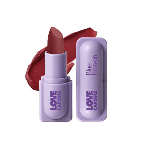 Blue Heaven Love Capsule Powder Matte Lipstick Infused With Vitamin E & Castor Oil for Intense Hydration| High Color Payoff| Matte Finish| Long Lasting Lipstick for women |Midnight Berry, 4 gm