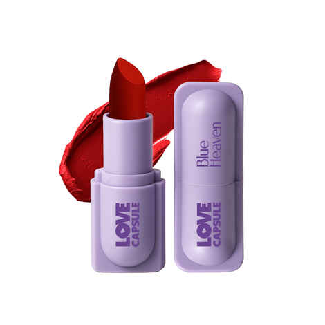 Blue Heaven Love Capsule Powder Matte Lipstick Infused With Vitamin E & Castor Oil for Intense Hydration| High Color Payoff| Matte Finish| Long Lasting Lipstick for women |Intense Red, 4 gm