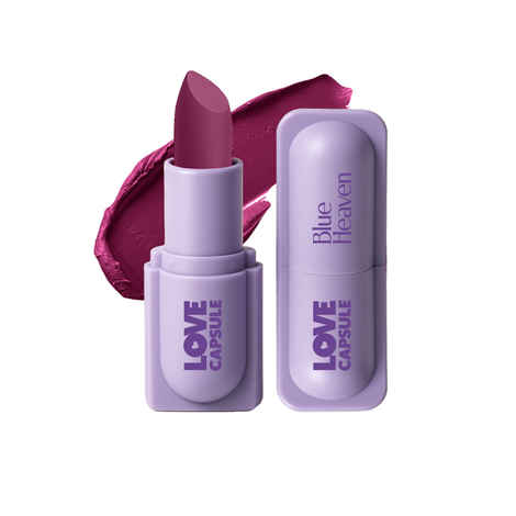 Blue Heaven Love Capsule Powder Matte Lipstick Infused With Vitamin E & Castor Oil for Intense Hydration| High Color Payoff| Matte Finish| Long Lasting Lipstick for women |Plum Berry, 4 gm