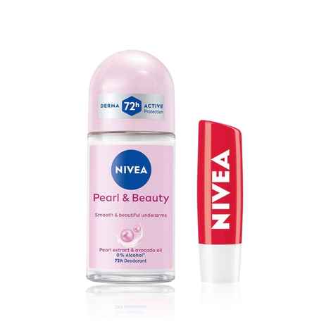 Buy Nivea Fresh & Fruity Combo ( Pearl & Beauty Deo Roll-on For Women 50 ml + Strawberry Lip Balm 4.8 gm) - Purplle