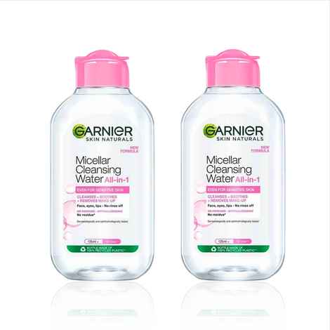 Garnier Micellar Cleansing Water (Pack of 2) - Gentle Cleanser & Make Up Remover For Everyday Use - Suitable For Sensitive Skin Dermatologically Tested Vegan For Men & Women Remove 100% Dirt Pollution 125 ml