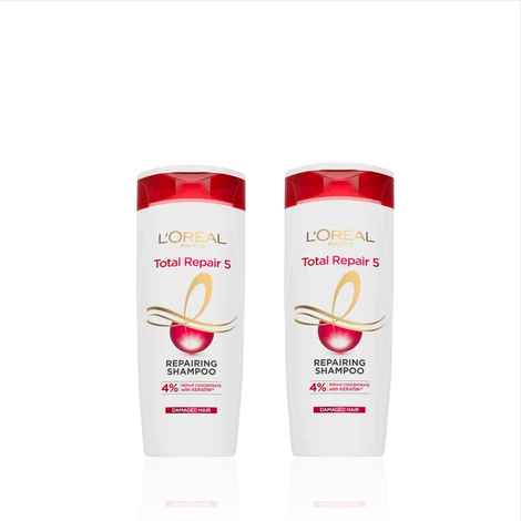Buy L'Oreal Paris Total Repair 5 Shampoo (Pack of 2) - Powered by Keratin XS Technology| Fights 5 Signs of Hair Damage- Frizz Breakage Dryness Stiff Hair and Split ends | 340 ml - Purplle