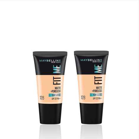 Maybelline New York Fit Me Matte+Poreless Liquid Foundation Tube 128 Warm Nude 18 ml (Pack of 2)