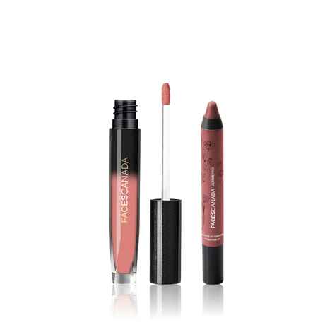 Faces Canada Soft Glam Staples (Comfy Silk Liquid Lipstick - Mystic Nude & Ultime Pro Matte Lip Crayon - Peach Me) 1 pc