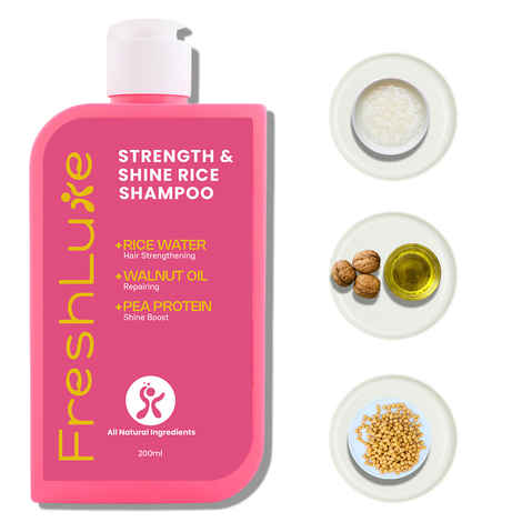 Buy FreshLuxe Strength & Shine Shampoo |Rice Water, Walnut Oil & Pea Protein | For Damaged Hair & Reduce Split Ends | Men & Women Korean Hair Care | 200 ml - Purplle