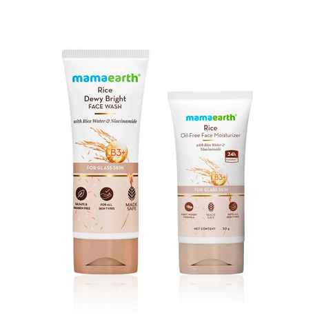 Buy Mamaearth Glass Skin Glow Combo of 2 (Mamaearth Rice Face Wash (100 ml) + Rice Oil-Free Moisturizer (50 gm) | With Rice Water & Niacinamide | Hydration, Brightened Skin & Oil-Free Radiance) - Purplle