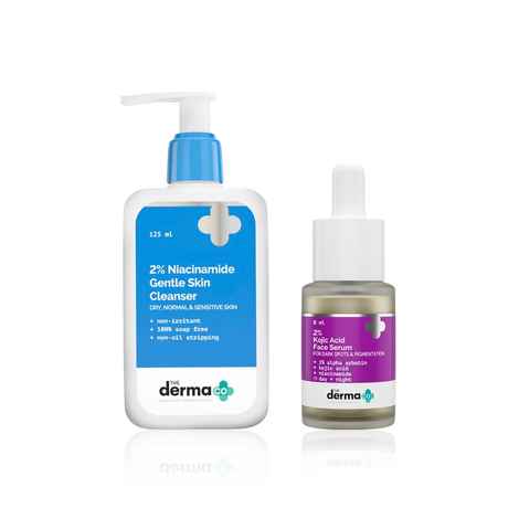The Derma Co Skin Clarity Set (2% Kojic Acid Face Serum for Dark Spots + 2% Niacinamide Gentle Cleanser for Sensitive & Normal Skin | (8 ml) + (125 ml) | Dermatologist Recommended Pigmentation & Care Duo) Combo of 2