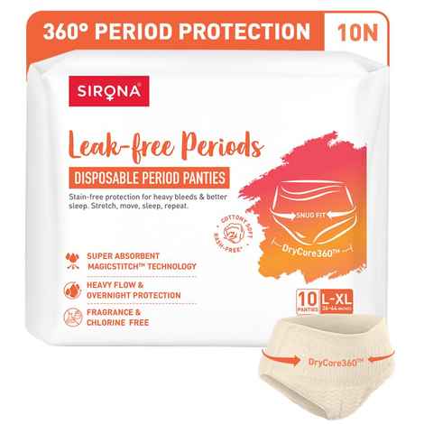 Buy Sirona Disposable Period Pants for Woman | Leak-proof, Breathable & Discreet | L-XL | DryCore360™ Technology | MagicStitch™ Leakproof Design | Pack of 10 - Purplle