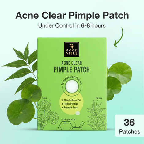 Buy Good Vibes Acne Clear Pimple Patch | Hydrocolloid Patches for Acne & Pimples | Cica, Neem & Salicylic Acid | Absorbs Pus & Oil | Reduces Redness, Shrinks Pimples Fast | Overnight Spot Treatment for Face 36 Patches - Purplle