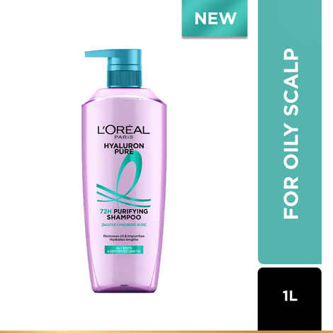 Buy L'Oreal Paris Hyaluron Pure 72H purifying shampoo for fresh scalp & hydrated hair, removes oil & impurities | 1000 ml - Purplle