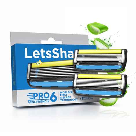 Buy LetsShave Pro 6 Acne-Friendly Razor cartridges for Men – World's First 6 Blade with Beard Styling Back-Blade Pack of 2 - Purplle