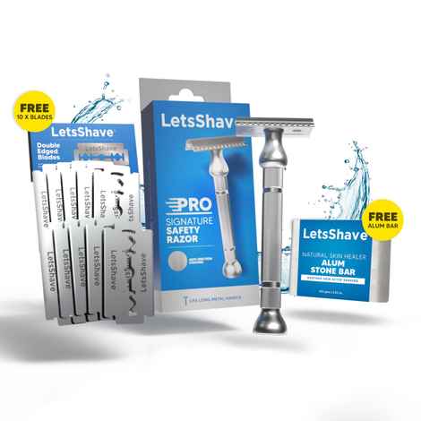 Buy LetsShave Signature Safety Razor – Double Edge Shaver with 10 Blades, Alum & Metal Handle 1 pc - Purplle