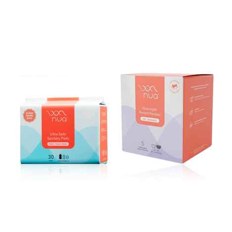 Nua Heavy Flow Combo – Ultra Thin Sanitary Pads XL+ (30 Pads) + Overnight Period Panties (5 pcs) | 360° Leak-Proof Protection Combo of 2