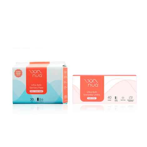 Nua Complete Period Care Pack – Heavy Flow Sanitary Pads XL+ (30 Pads) & Daily Panty Liners (40 pcs) Combo of 2